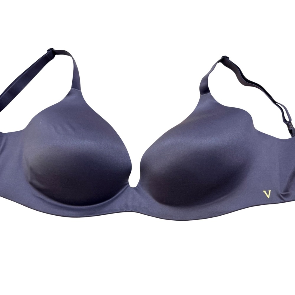 Victoria's Secret‎ Lined Semi Demi Bra 32DDD Gray Microfiber Underwire V Logo